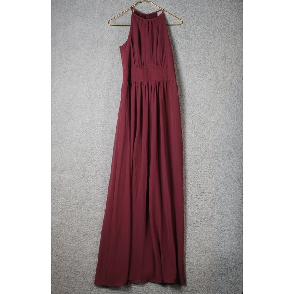 DAVIDS BRIDAL Womens Bridesmaid Dress Size 4 Wine Long Chiffon High Neck NWT